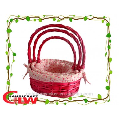 wholesale valentine gift basket:set of 3 wood and willow baskets,wicker baskets wholesale,pink gift baskets